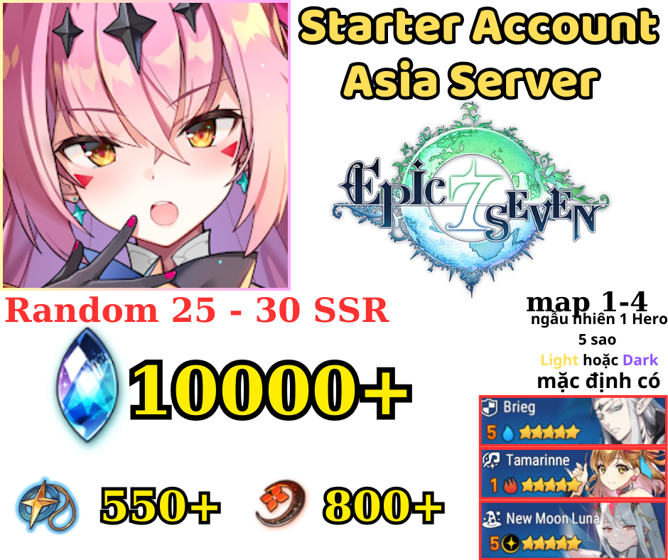 [ASIA]Epic Seven 10k+ Skystone - New Moon Luna + Tamarine + Brieg
